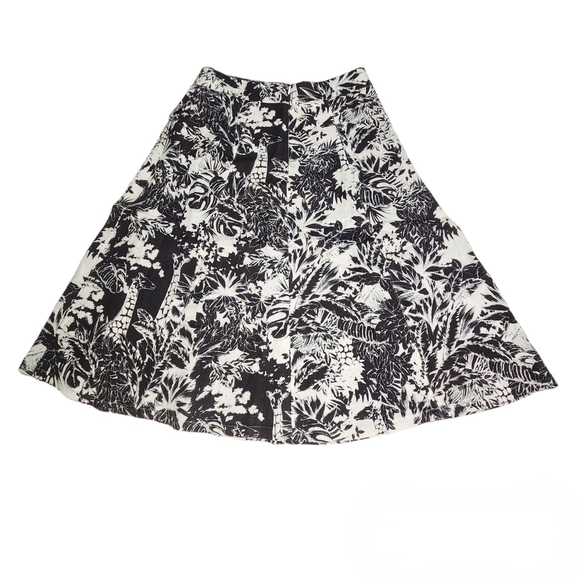 Grace Elements Skirt Women 6 A Line Linen Blend White Black Jungle Print Giraffe - Picture 6 of 15